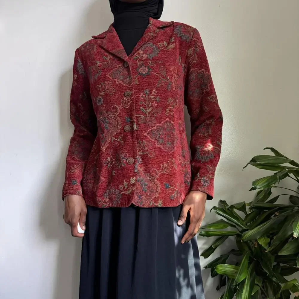 Vintage Red floral print button up jacket‎ size 12